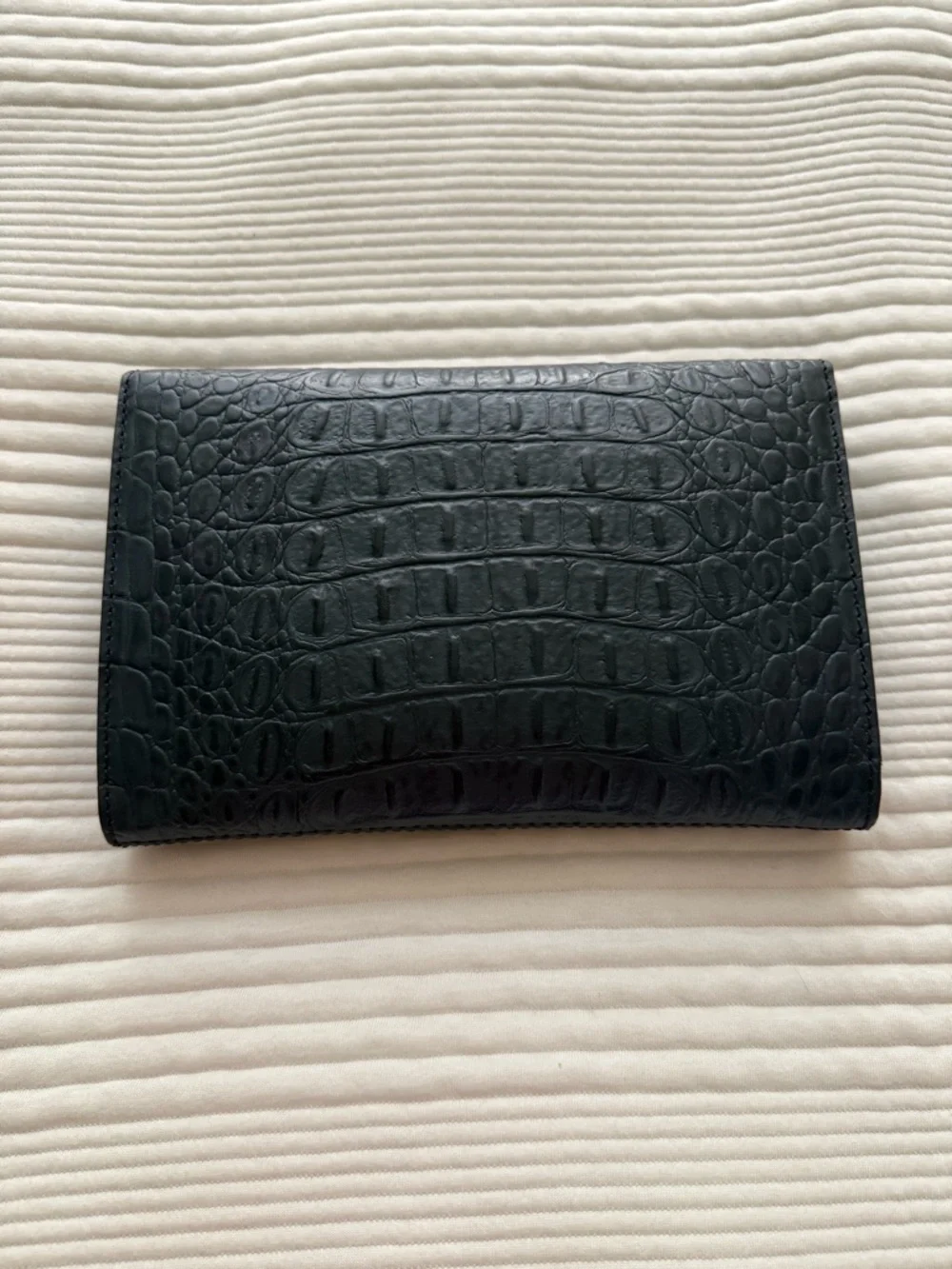 New kate spade Croc-Embossed Leather Flap Clutch with Gold Hardware